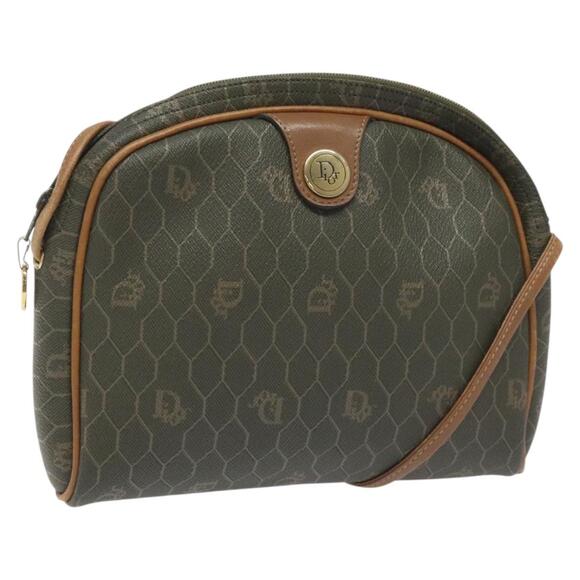 DIOR Honeycomb Canvas Shoulder Bag Pvc Leather Green Gold - Picture 1 of 12